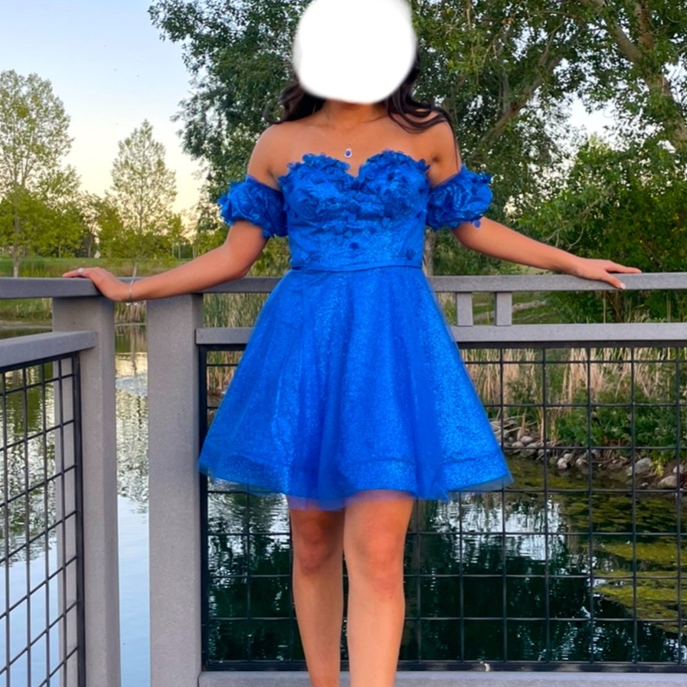 Dark Blue Homecoming/Prom Dress - sparkle, flowers, glitter - size 4/6